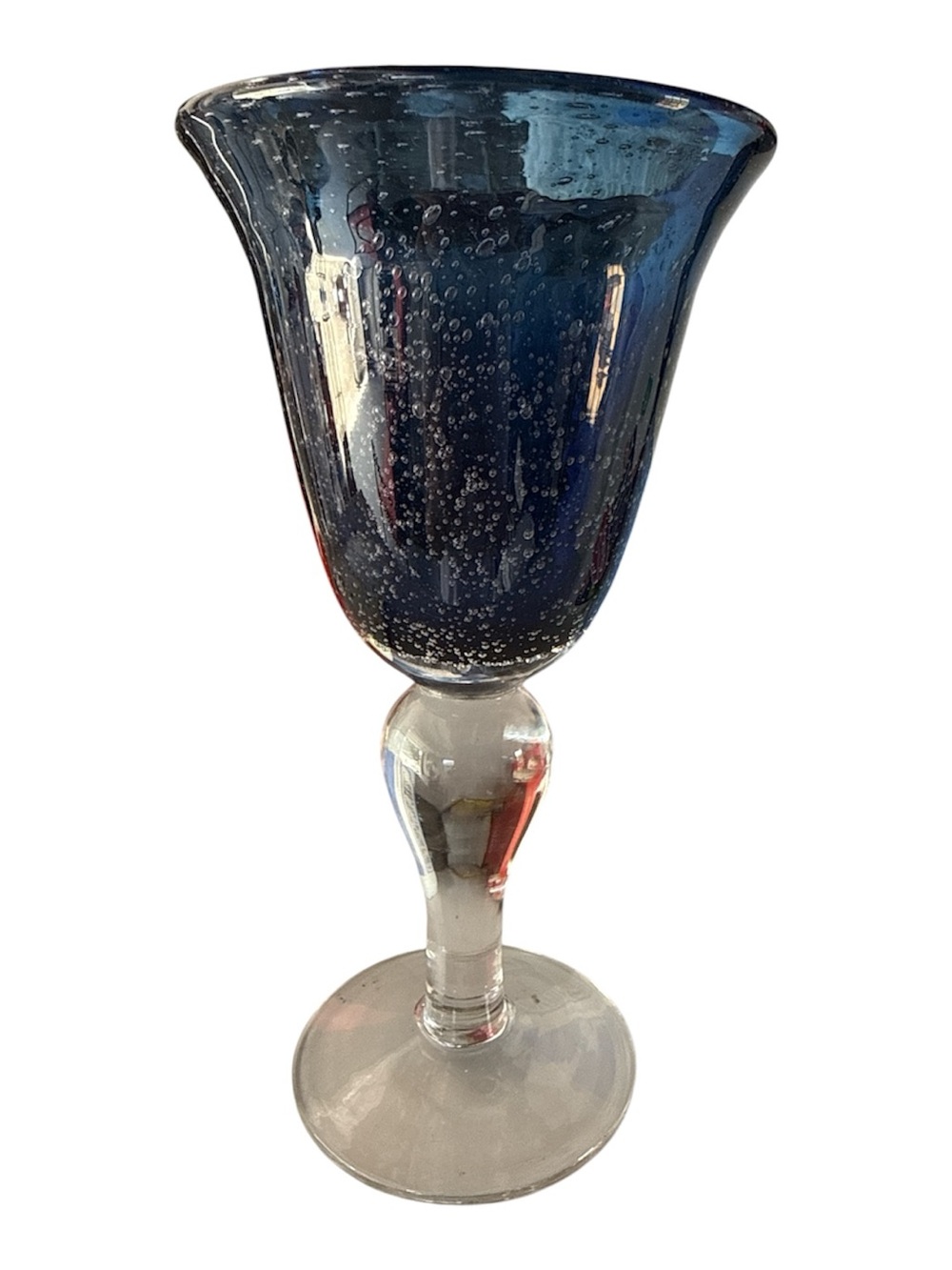 Artland Iris Cobalt Blue Hand-Blown Seeded Bubble Glass Goblets - Set of 7